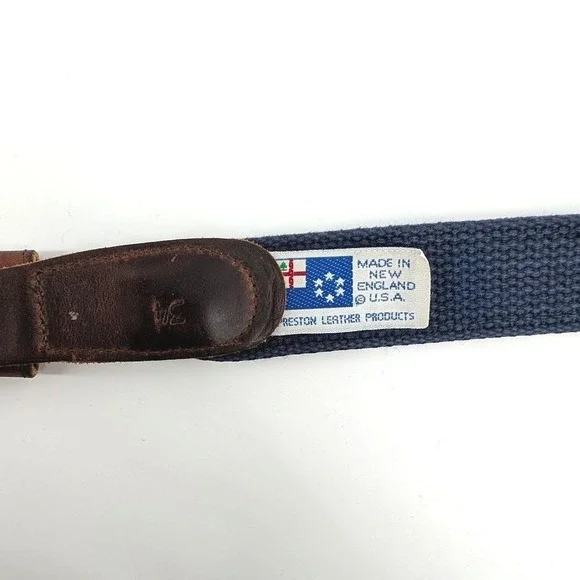Preston Leather Products Mens Duck Goose Embroidered Belt Navy Blue Brass 34 - Picture 7 of 8